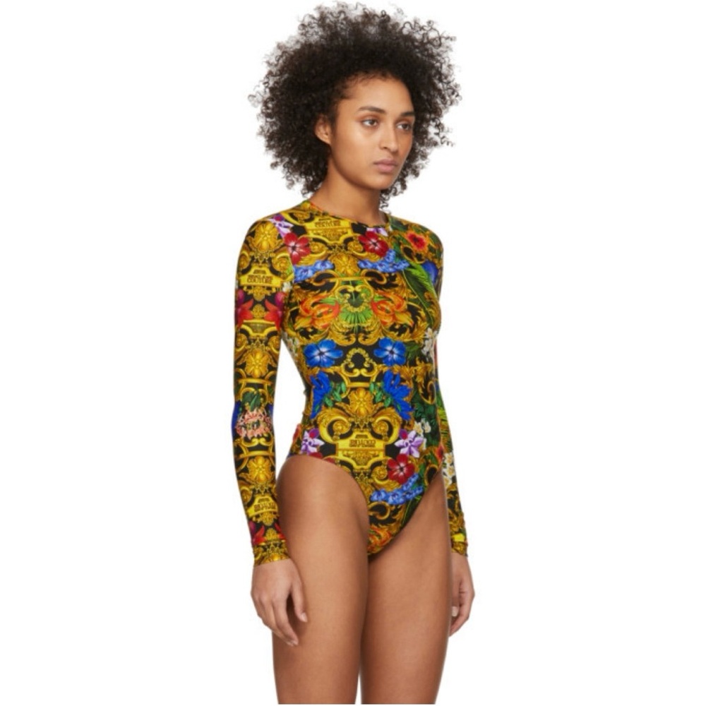 NWT Versace Jeans Couture Multicolor Tropical Barocco Print Bodysuit Size 36 - Picture 4 of 8